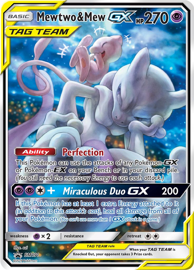 Serebii.net Pokémon Card Database - SM Promos - #191 Mewtwo & Mew Tag GX