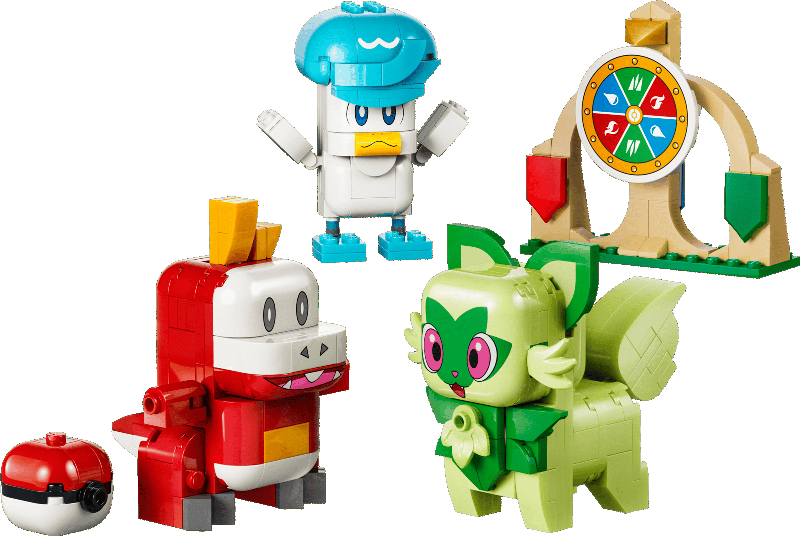 Sprigatito Fuecoco and Quaxly Battle LEGO Pokémon Image