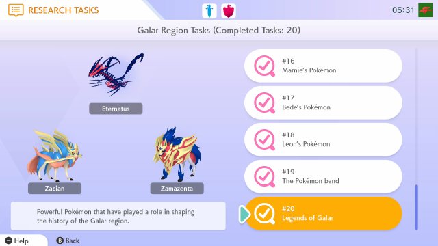 Research Tasks in Pokémon HOME