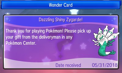 JUNE- 2018 Pokemon code Year of the Legendary Shiny Zygarde Event